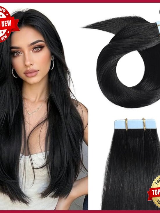 20-Inch Tape-In Human Hair Extensions, 20 Pieces, Straight Seamless Weft